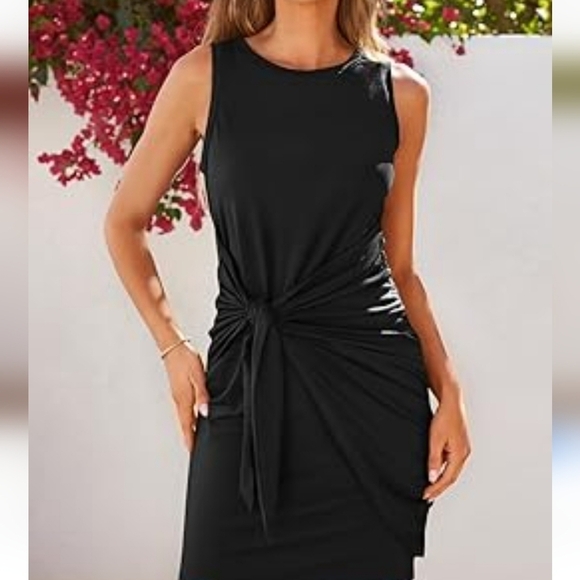 Lilusory Little Black Wrap Dress Women Sz S Sleeveless Short Dark Romantic New - Picture 1 of 11